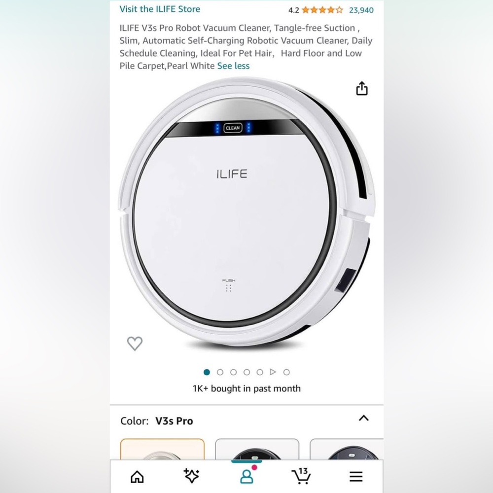 ILIFE White Robotic Vacuum Cleaner